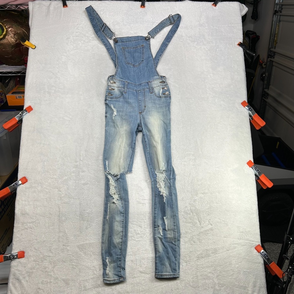Cello Jeans Skinny Overalls Women's XS Denim Pockets Distressed Stretch - Flaws